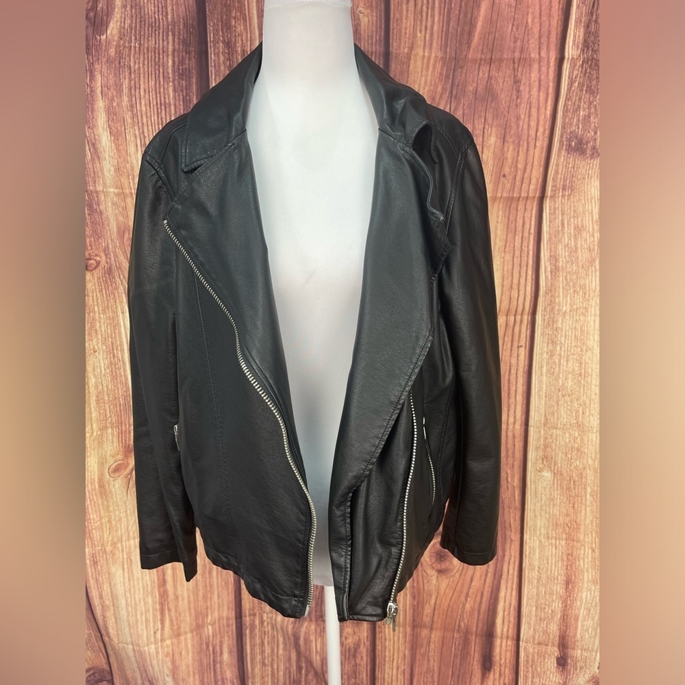 Skye’s the Limit Black long sleeve faux leather lined biker jacket women’s L - Picture 5 of 17